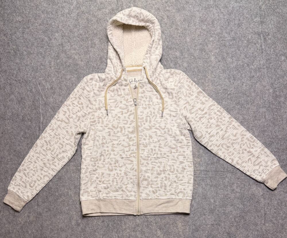 Soho Threads Full Zip Hooded Knit Hoodie Beige Ivory Women’s XS Cotton Blend